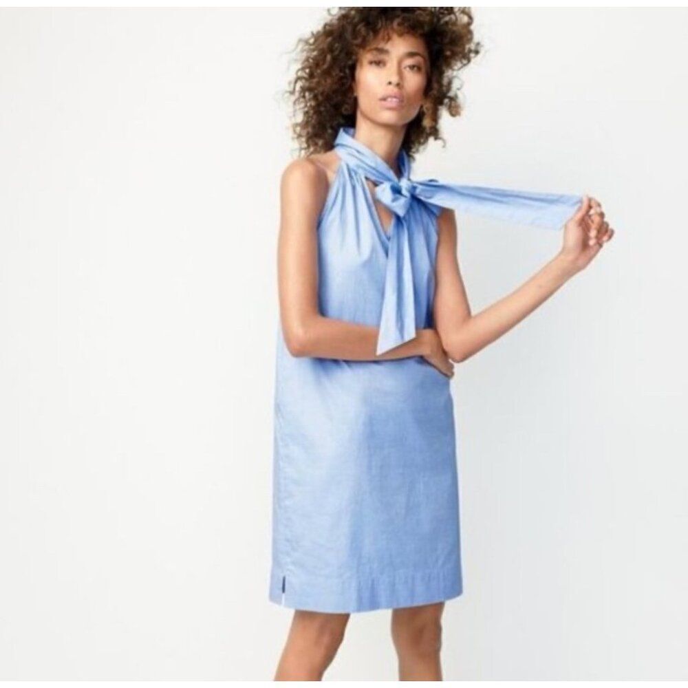 J.Crew Women Necktie Blue Oxford Cotton Dress Size 12T